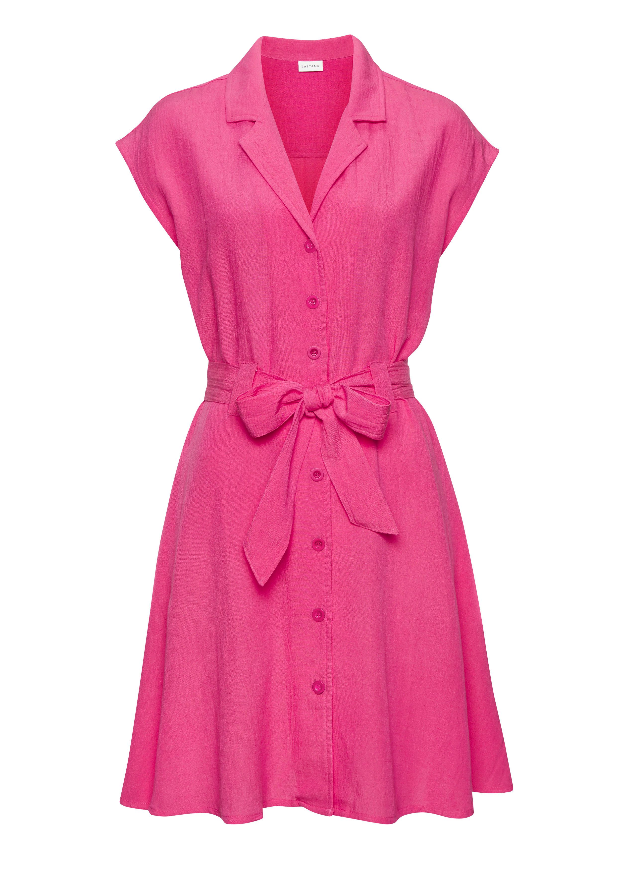 LASCANA Hemdblusenkleid aus leichter Webware mit Leinenanteil (mit Bindegürtel) Luftiges Sommerkleid, Webkleid, leichtes Strandkleid, Leinenkleid. € 49,99