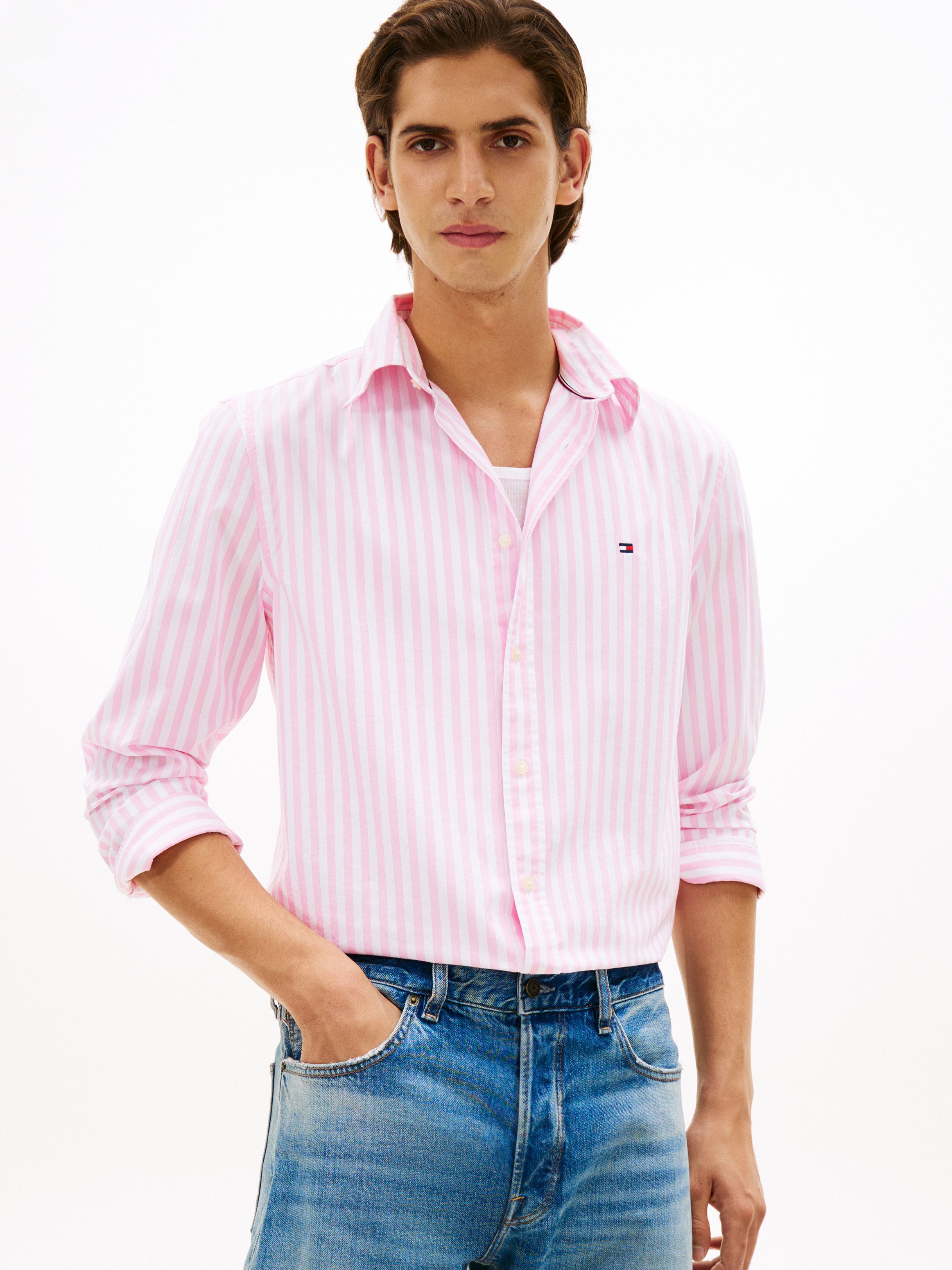 Tommy Hilfiger Langarmhemd FLEX POPLIN CLASSIC STP Regular Fit gestreift, Button-Down-Kragen