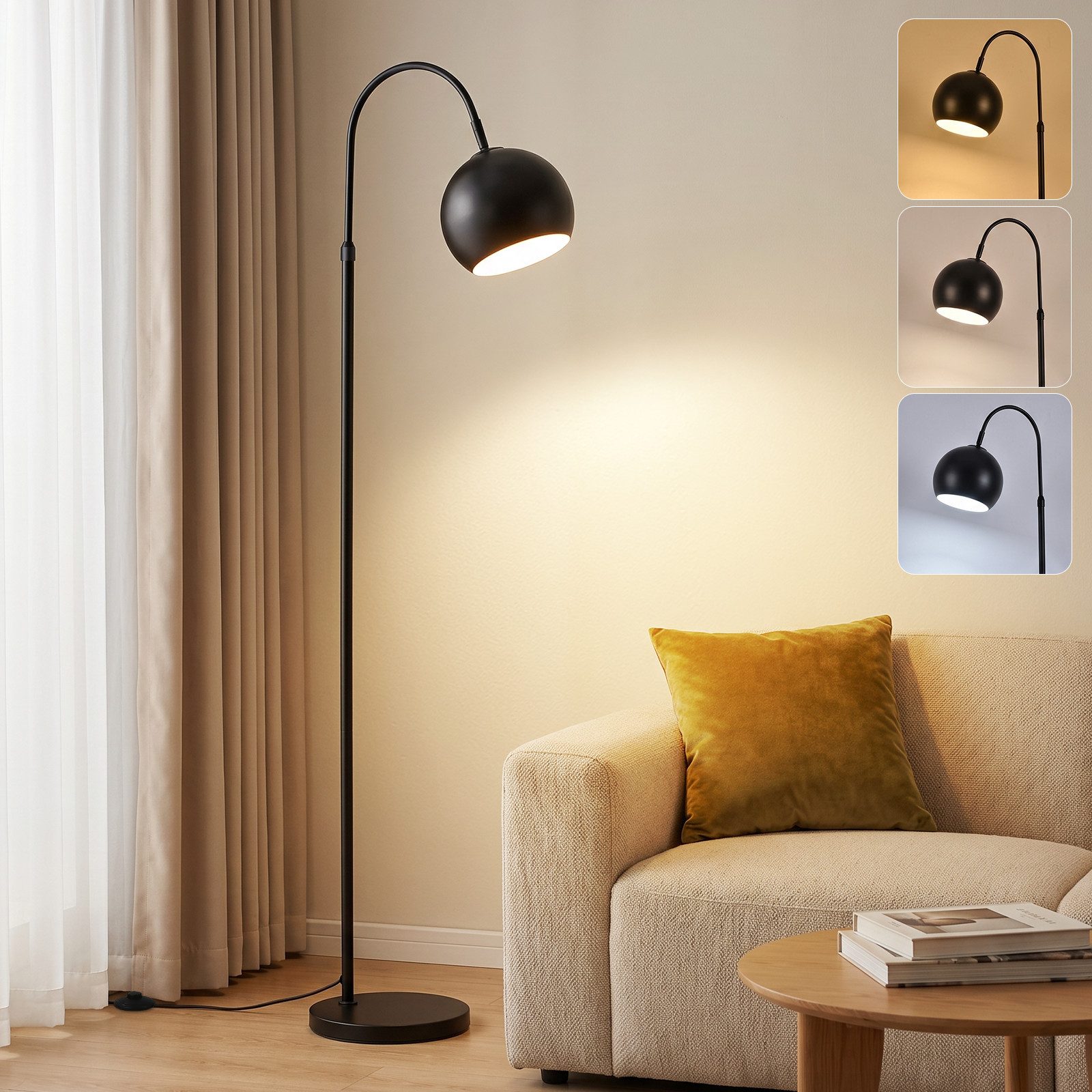Nettlife Stehlampe Bogenlampe Wohnzimmer Schwarz/Antik Bronze Retro Metallschirm E27 40W, ohne Leuchtmittel, 160 cm ideal als Leseleuchte für Wohnzimmer