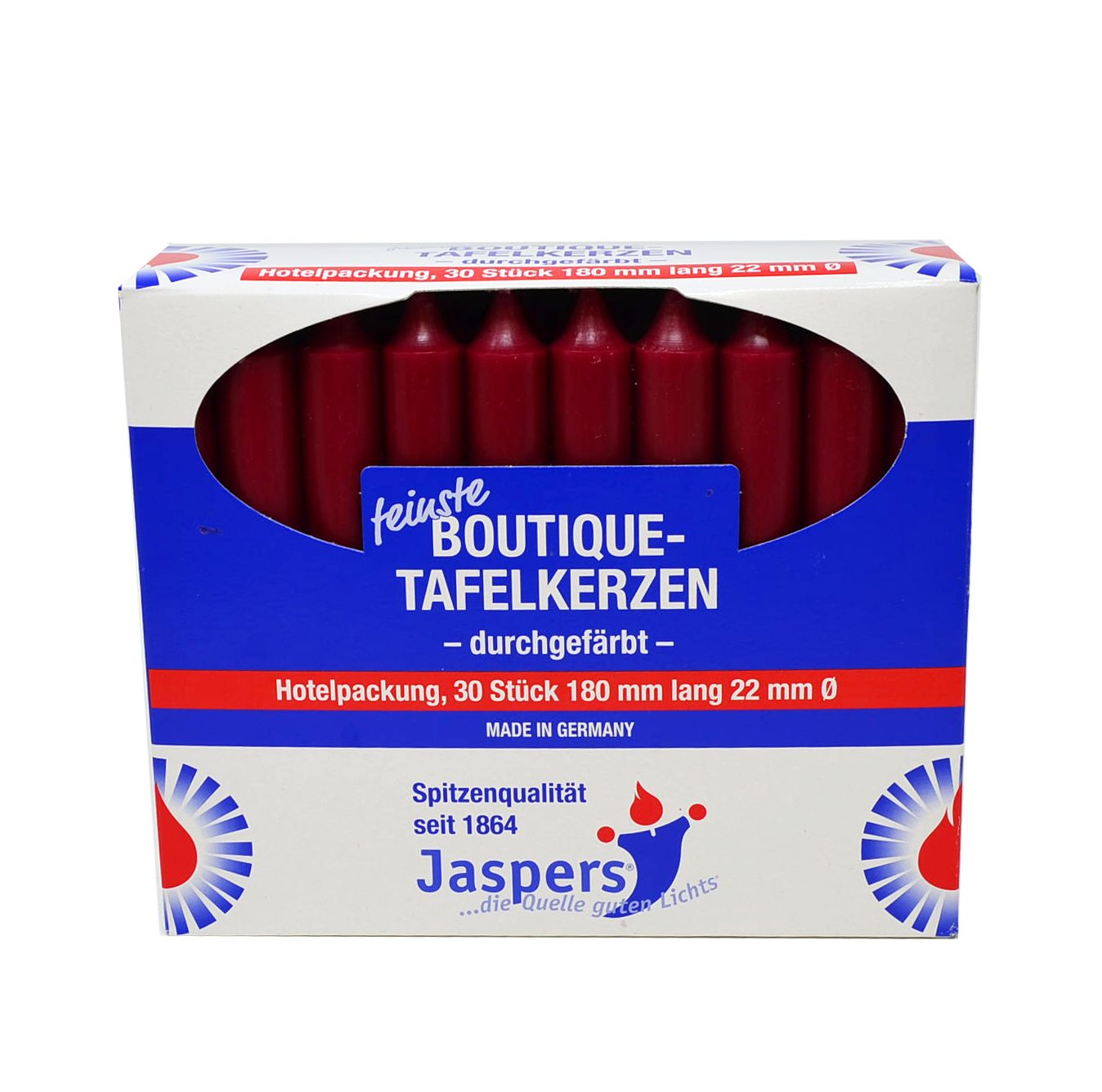 Jaspers Kerzen Tafelkerze Boutique-Kerzen Hotelpackung bordeaux 30er Pack durchgefärbt