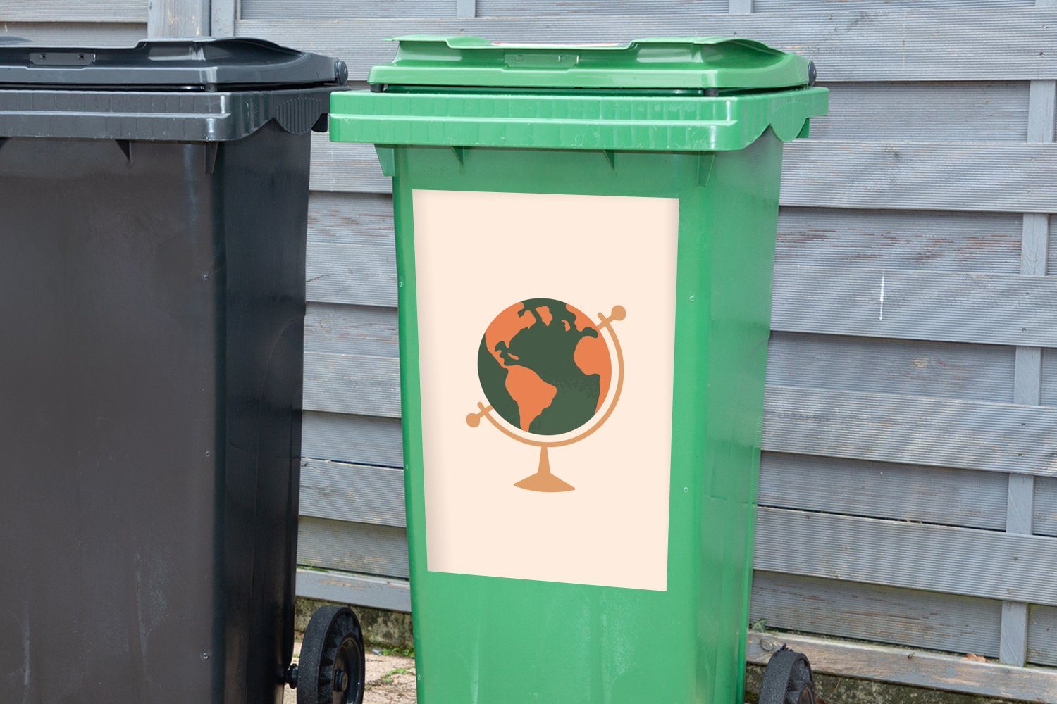 - Globus Wandsticker - Mülleimer-aufkleber, Container, Orange Pastell Mülltonne, (1 Sticker, St), Abfalbehälter MuchoWow