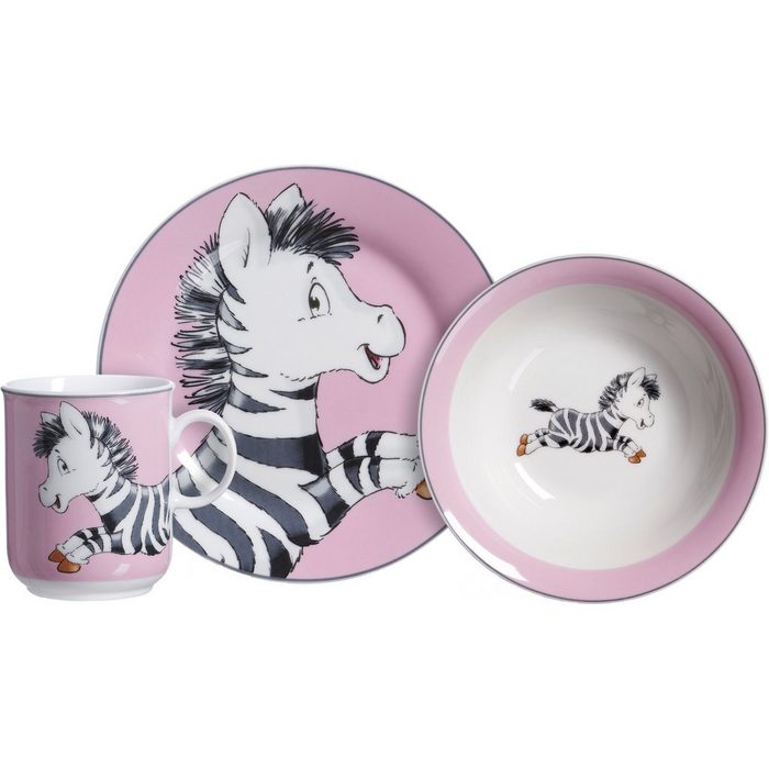 Ritzenhoff & Breker Kindergeschirr-Set Happy Zoo Zoe (3-tlg) 1 Personen Porzellan mit Zebra-Dekor