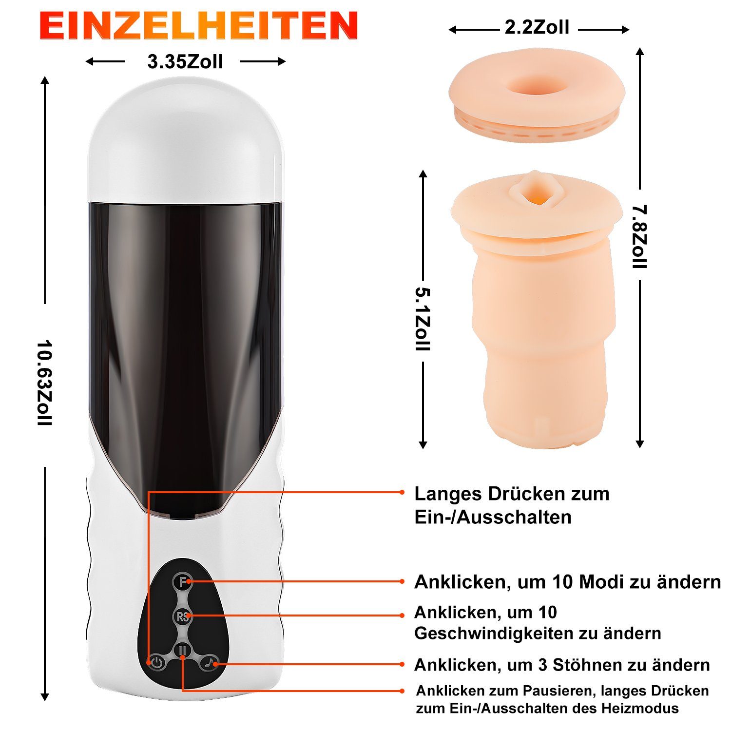 Mastubrator, 10 10 Vibrationsmodi, Cup, 40℃ Elektrischer & Masturbator Taschenmuschi Mit Eichel-Masturbator Heizfunktion Pussy Teleskopmodi Sexspielzeug LETGOSPT Vagina