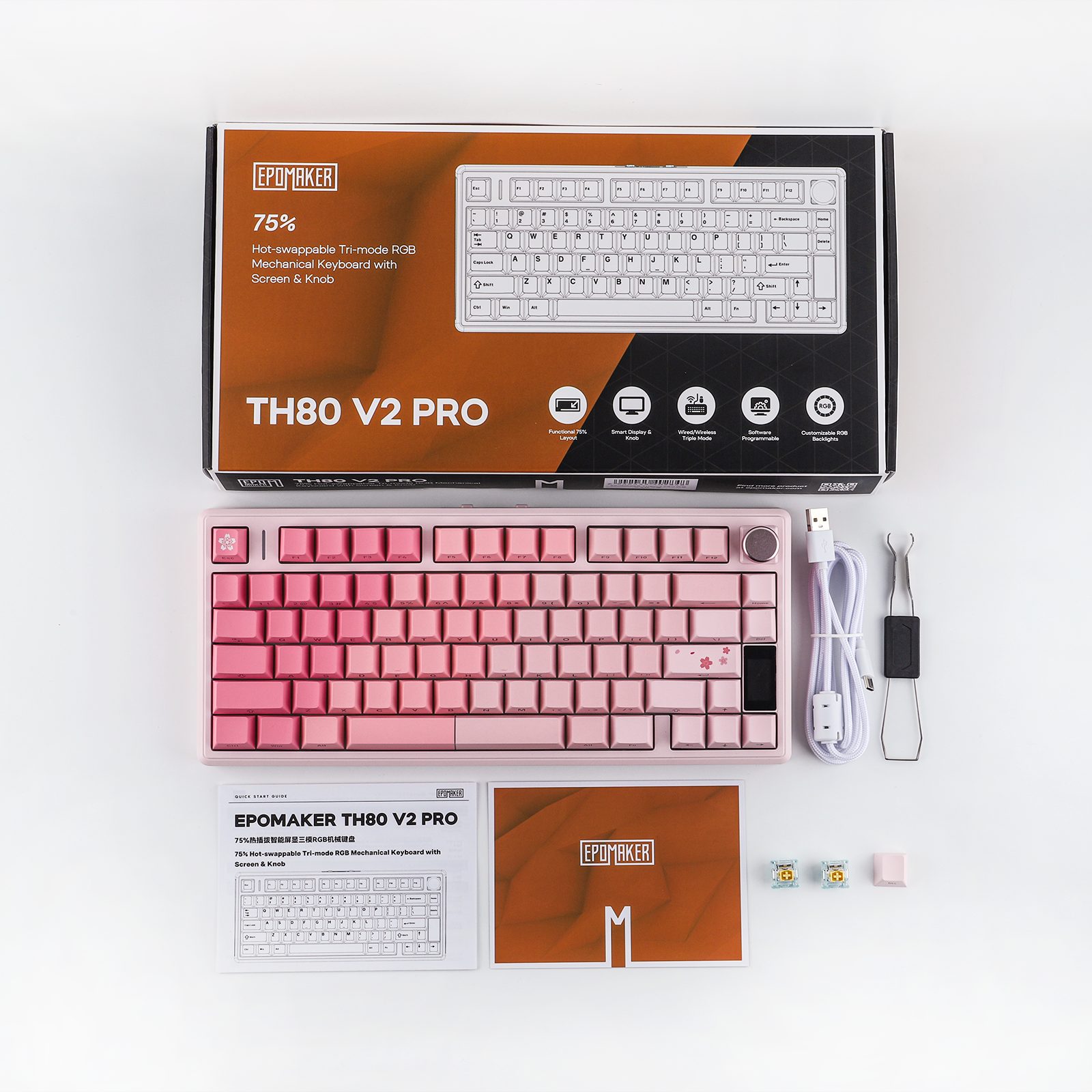 EPOMAKER Kabellose Mechanische Tastatur, Display & Drehknopf, 10000mAh Gaming-Tastatur (2,4 GHz/BT, Hot-Swap, PBT, Mac-Modifikatoren, RGB)