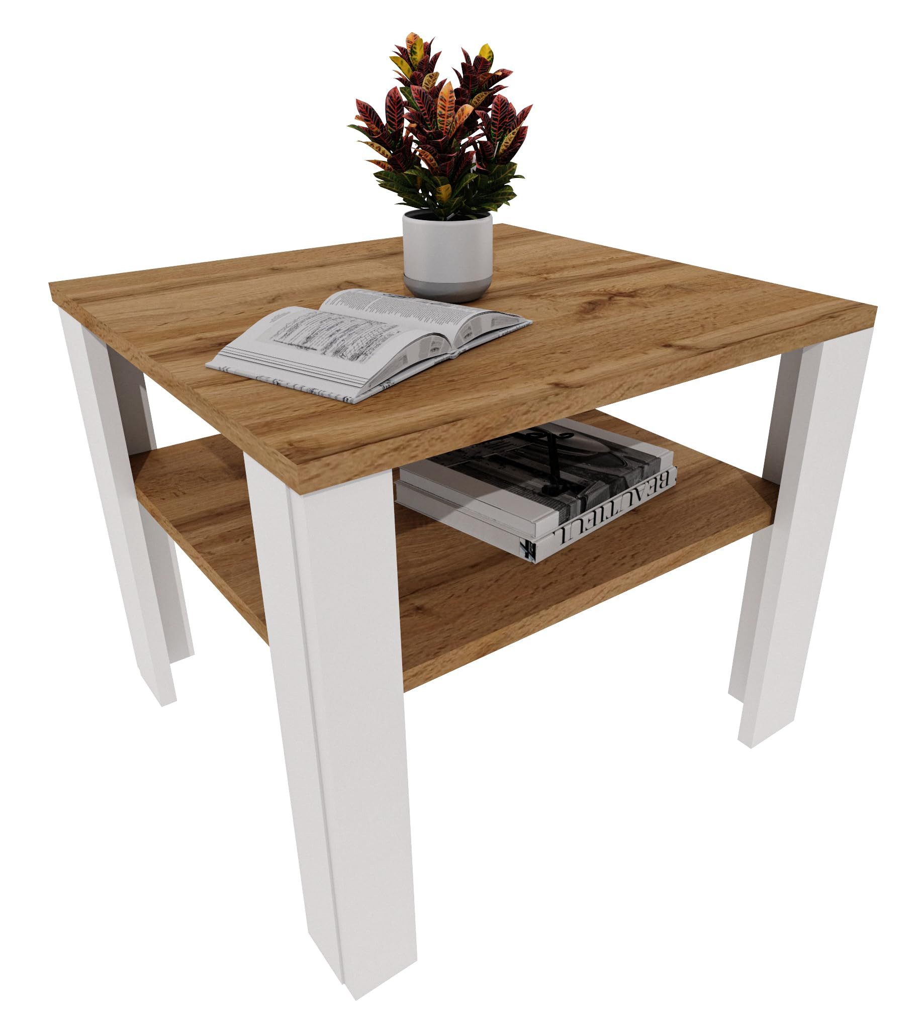 TREND WERK Couchtisch mit zusätzlicher Ablagefläche in 53×53×47 cm und 92×50×45 cm (Moderner Wohnzimmertisch im Retro Loft Design), Stabiler Beistelltisch für Wohnzimmer, Büro & Lounge
