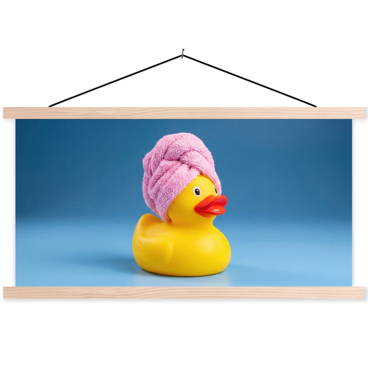 MuchoWow Poster Gummi-Ente - Handtuch - Blau, (1 St), Posterleiste, Textilposter für Wohnzimmer, Bilderleiste, 120x60 cm