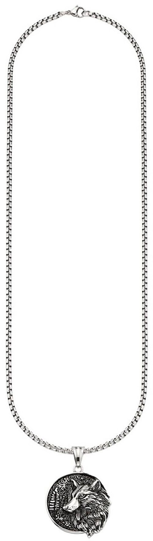 Bruno Banani Kette mit Anhänger Schmuck Geschenk Halsschmuck Anhänger rund Wolfskopf-Optik