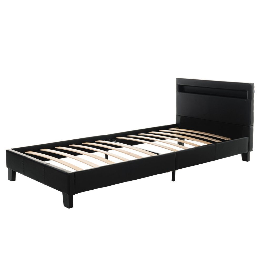 HOME DELUXE Bett ASTRO - 90/140 (inklusive Lattenrost), großes gepolstertes Kopfteil, LED Bett, Jugendbett