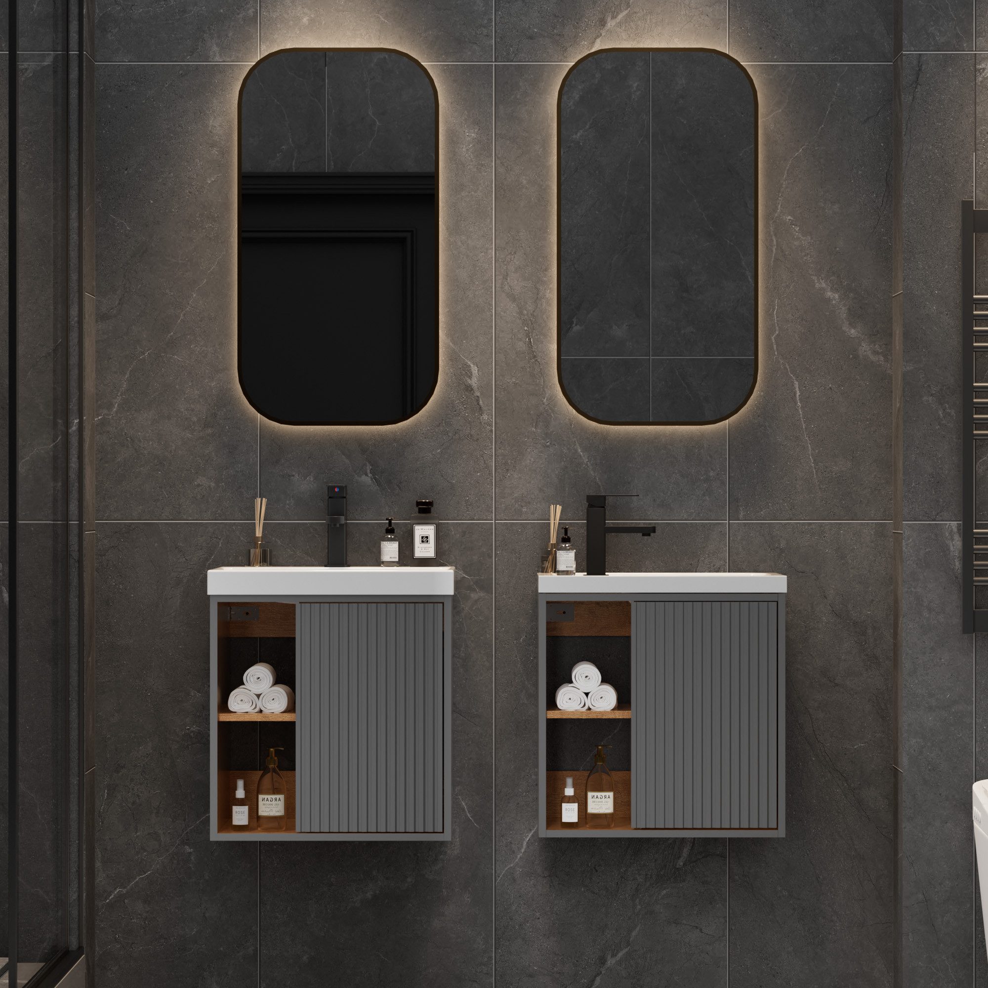 UEV Waschtisch klein Waschbecken mit Unterschrank set Badmöbel Gäste-WC (Breit 50cm, Komplett-Set, Badezimmmer Schrank für Gäste WC, Unterschrank mit Harzbecken – Bild 4 von 5