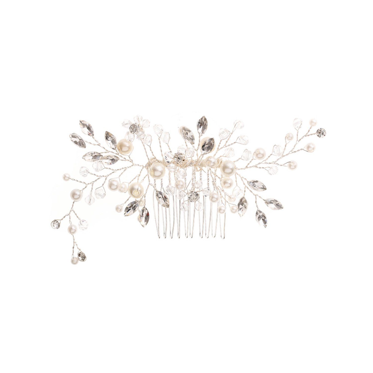 Hochzeit Handgefertigt Weiß Stoff Blume Kristall Diadem T1445 
