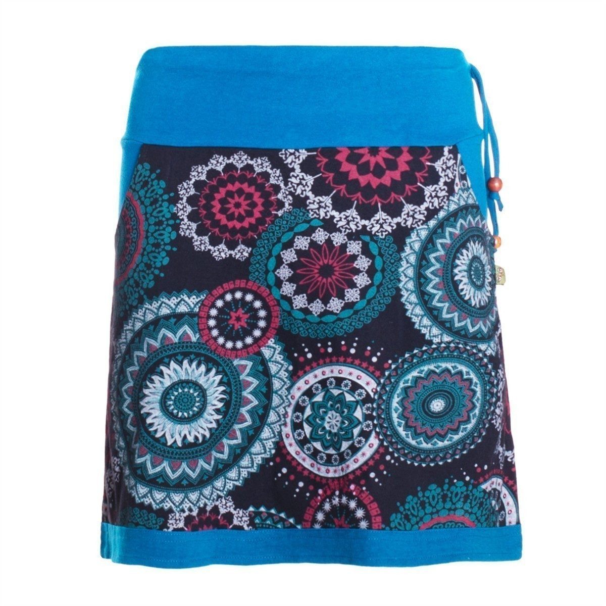 Minirock Damen Baumwolle Mandala-Muster breiter Bund mit Kordel-Zug und Taschen
