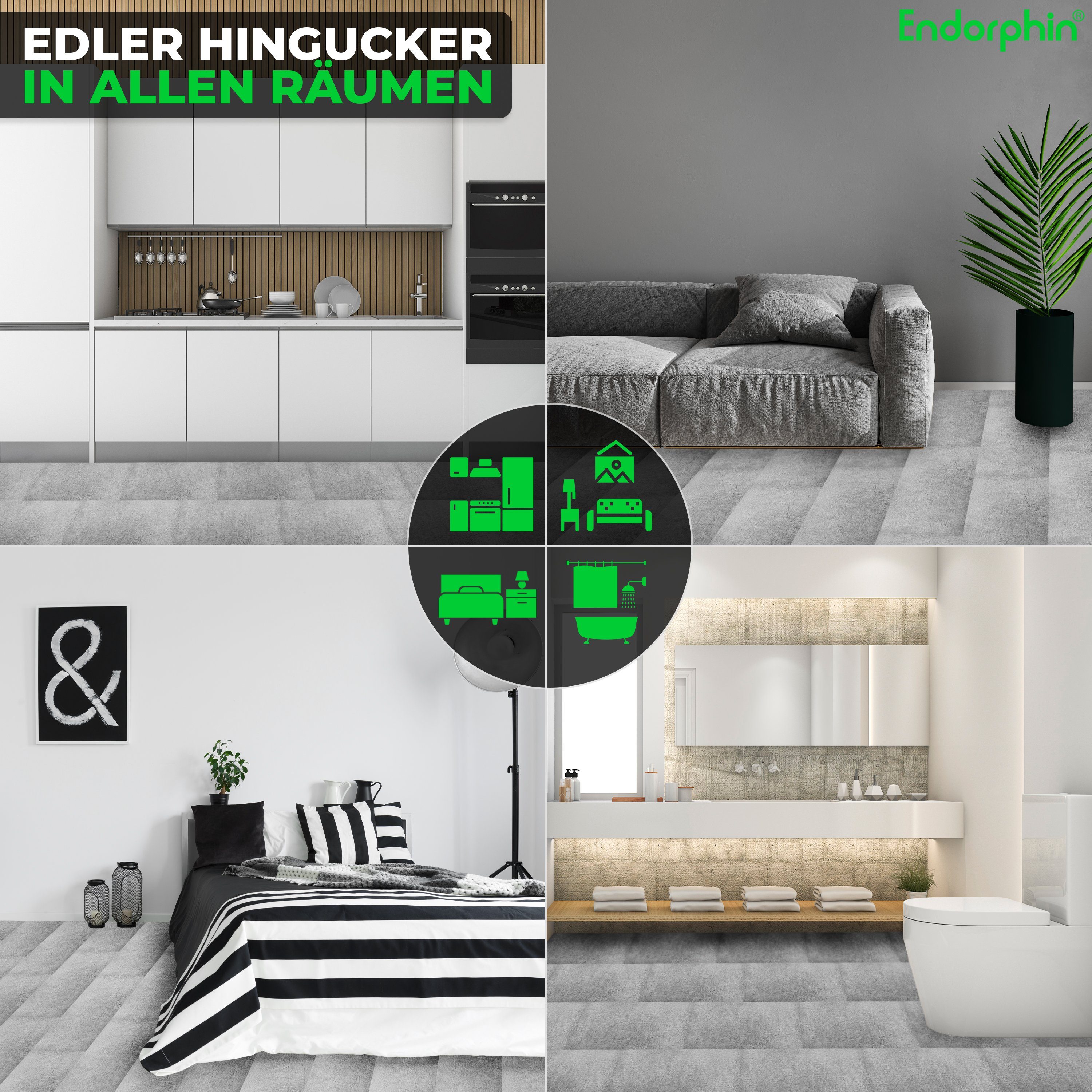Endorphin Vinylboden Vinylboden selbstklebend in Betonoptik Hellgrau 2,97qm, selbstklebend, aus recyceltem Material, mit fühlbarer Oberfläche
