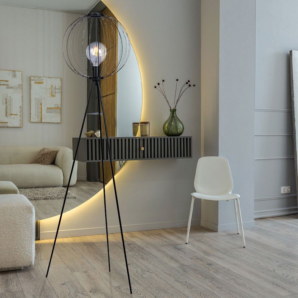 69cm Metall Stehlampe, inklusive, D Dreibein Leuchtmittel Fußschalter Stehleuchte Warmweiß, schwarz LED Globo Wohnzimmerlampe