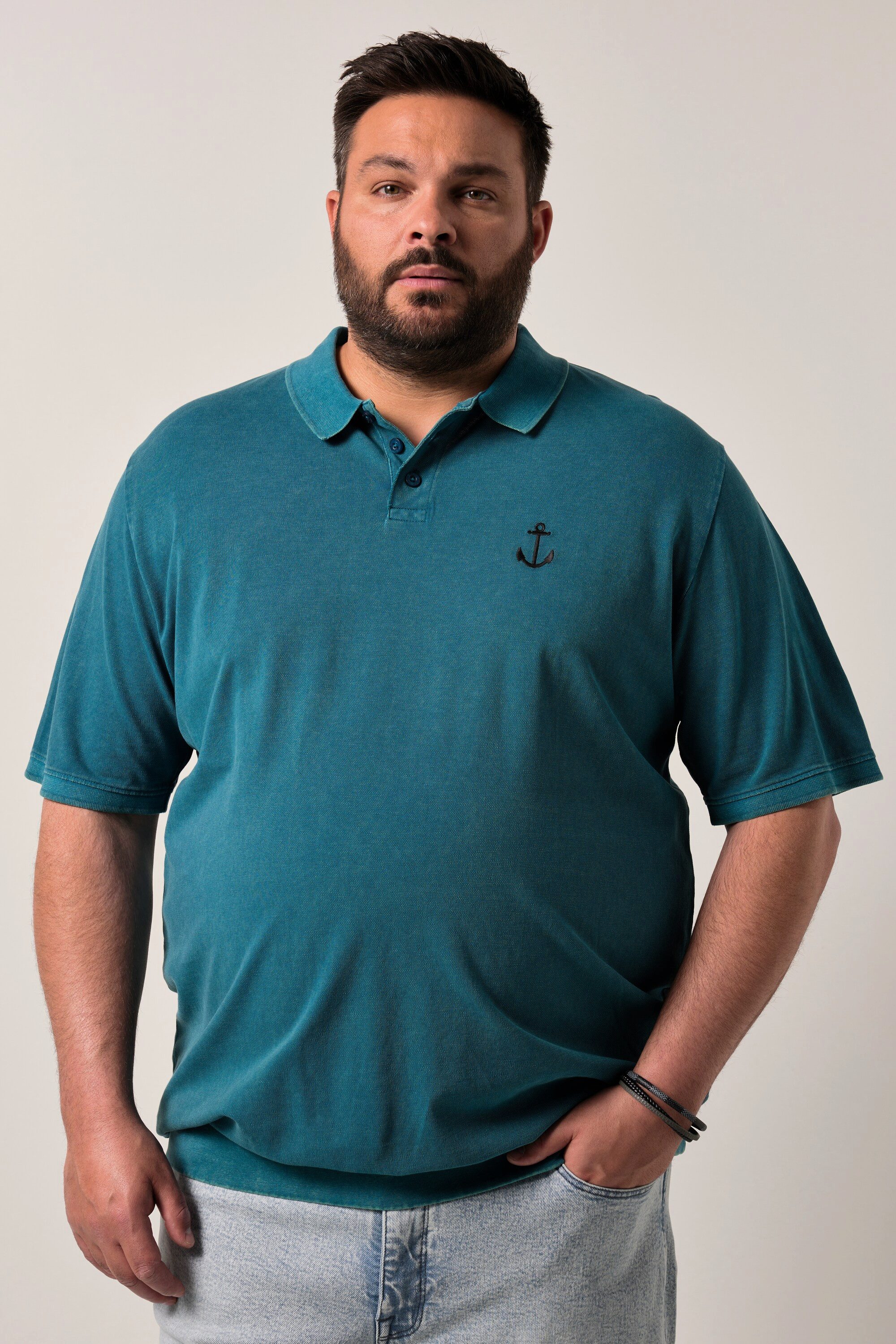 Men Plus Poloshirt Poloshirt Bauchfit Halbarm Vintage Look