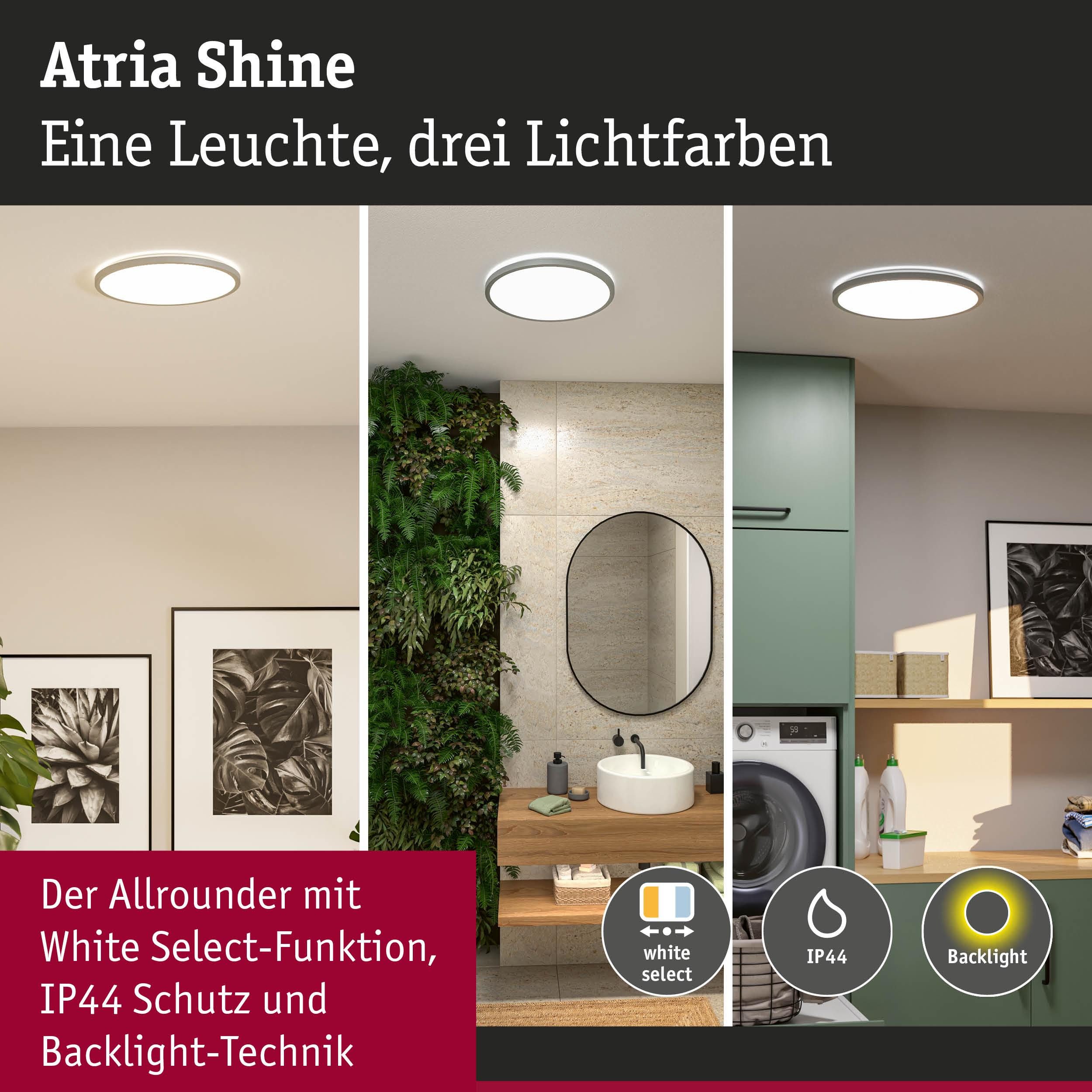 Paulmann LED Panel Atria Shine IP44 rund 398mm 20,8W 2800lm 3000 - 6500K Chrom matt, LED fest integriert, Tageslichtweiß, Farbwechsler