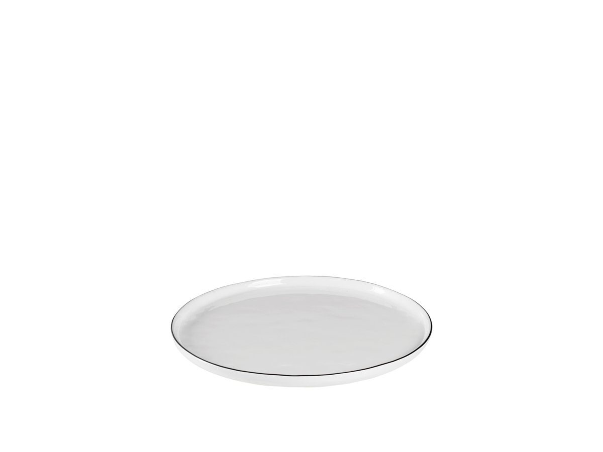 Broste Copenhagen Speiseteller Salt 28 cm Porzellan weiß schwarz, handlasiert