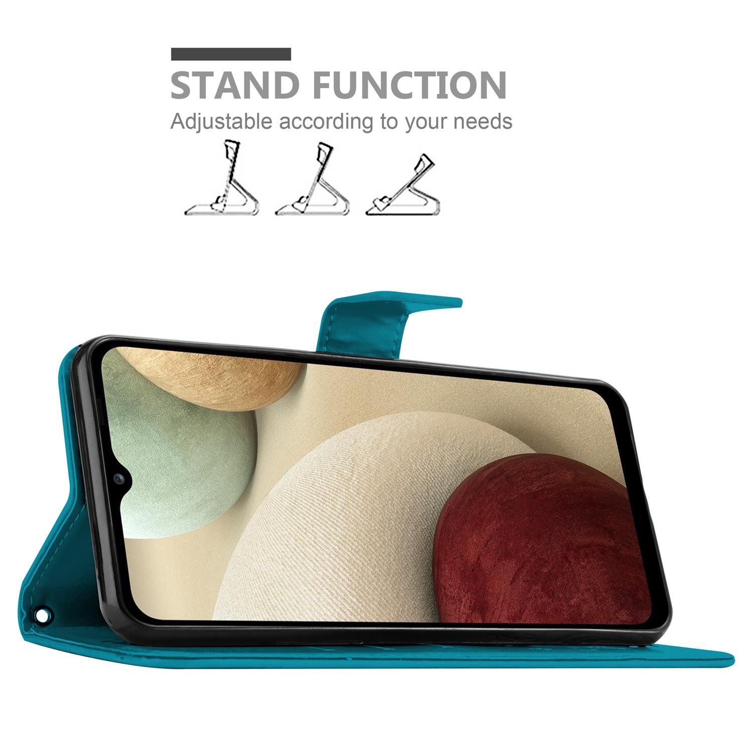 Cadorabo Handyhülle für Samsung Galaxy A12 / M12 Hülle Samsung Galaxy A12 / M12, Hülle Schutzhülle Blumen Flower mit Standfunktion Kartenfach Magnet