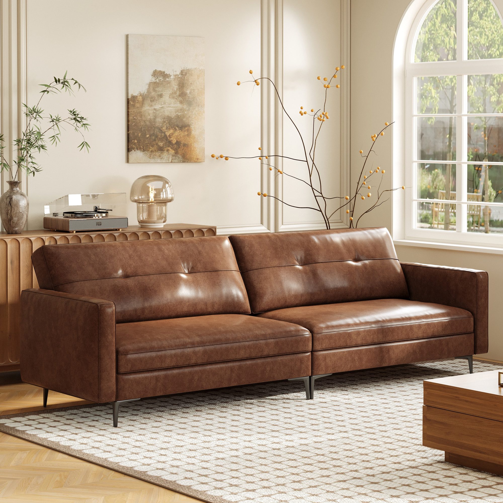 oleyluckidea Big-Sofa Vintage 3-Sitzer Sofa aus Kunstleder Braun, Set günstig online kaufen
