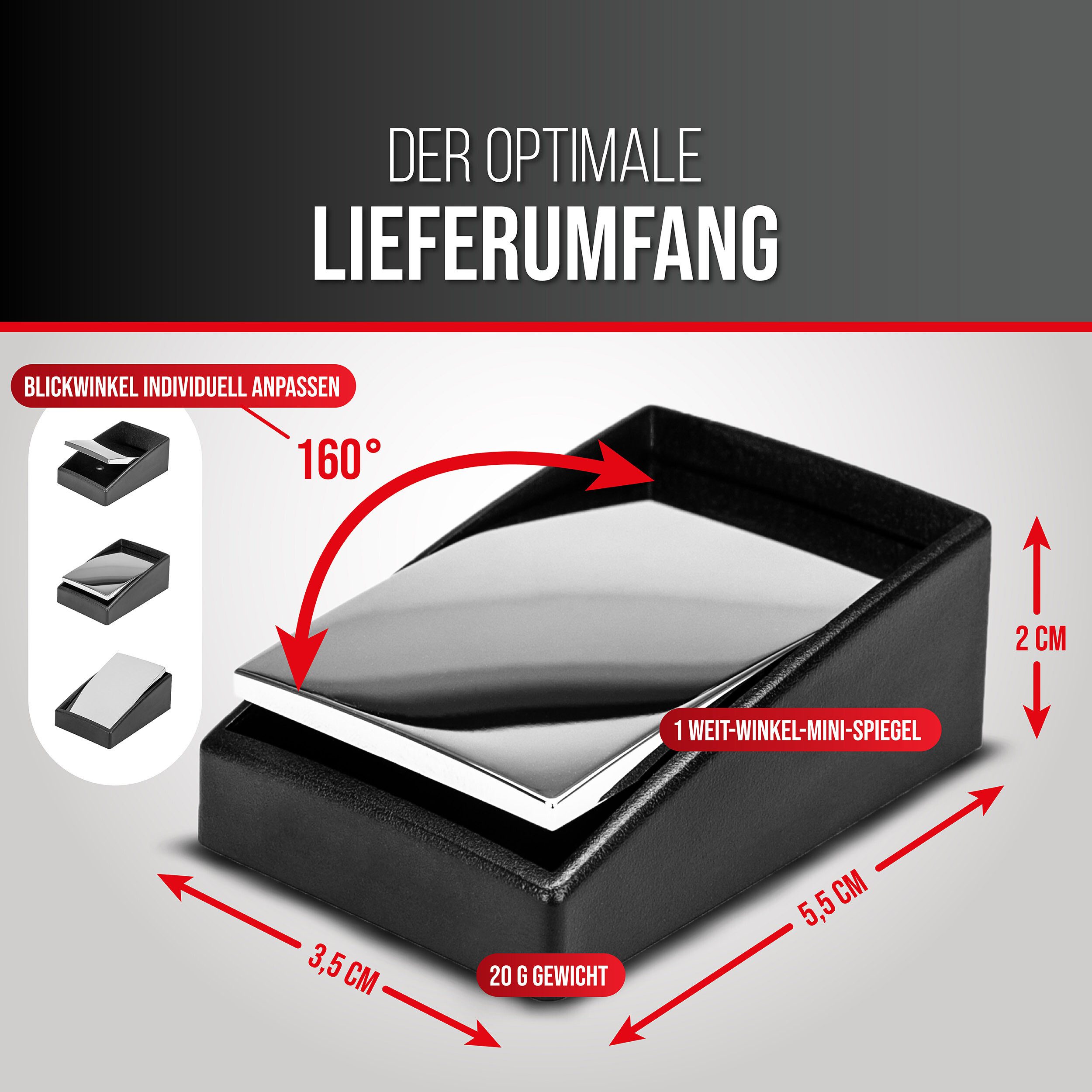 HEYNER Autospiegel Weitwinkel-Mini-Spiegel Auto Toter Winkel Spiegel verstellbar eckig (1-St)