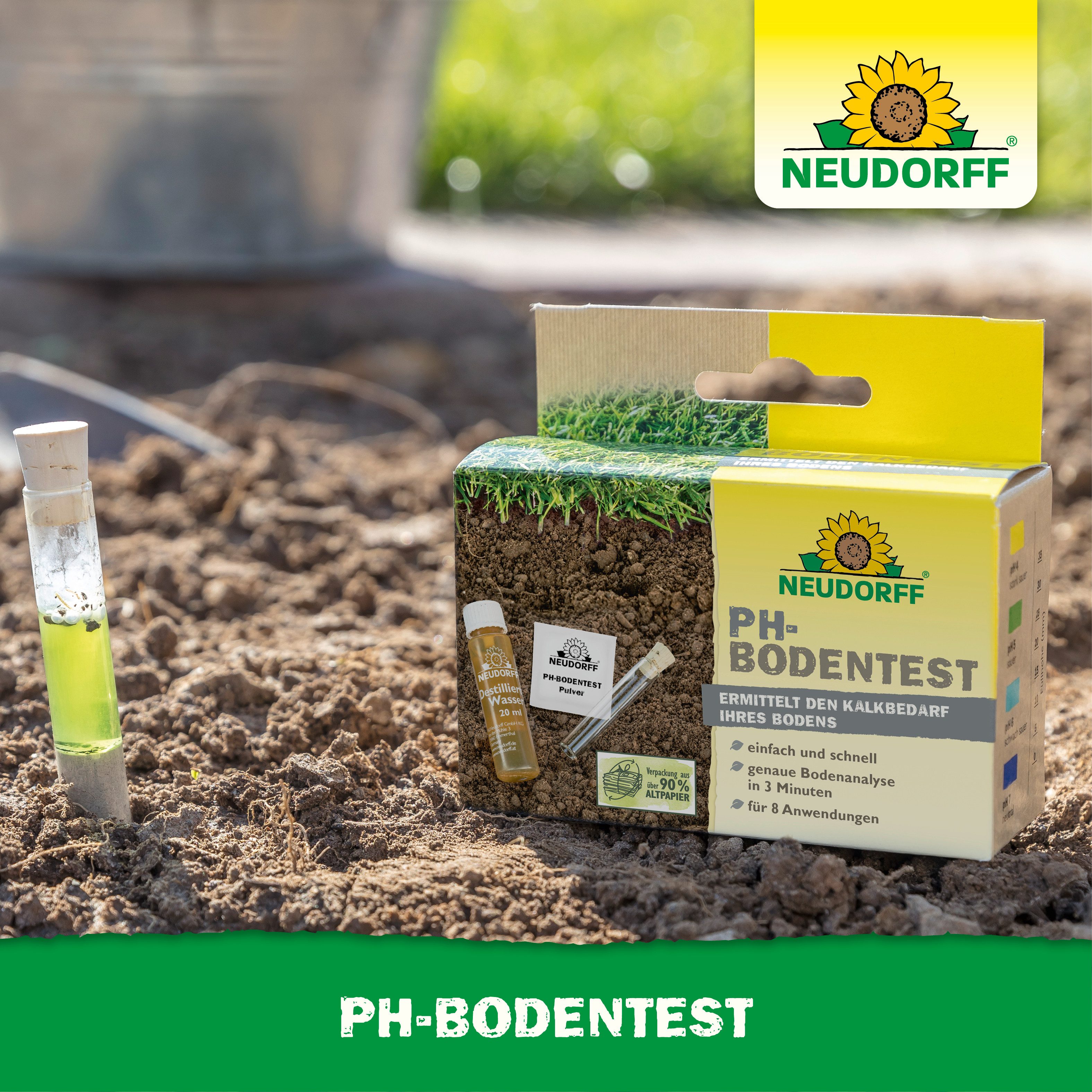 Neudorff Bodentest pH Bodentester für 8 Anwendungen, 1 Messparameter, Bodentest zur pH-Wert- & Kalkbedarfsermittlung, Komplettes Testset mit Farbskala für 8 Bod – Bild 5 von 5