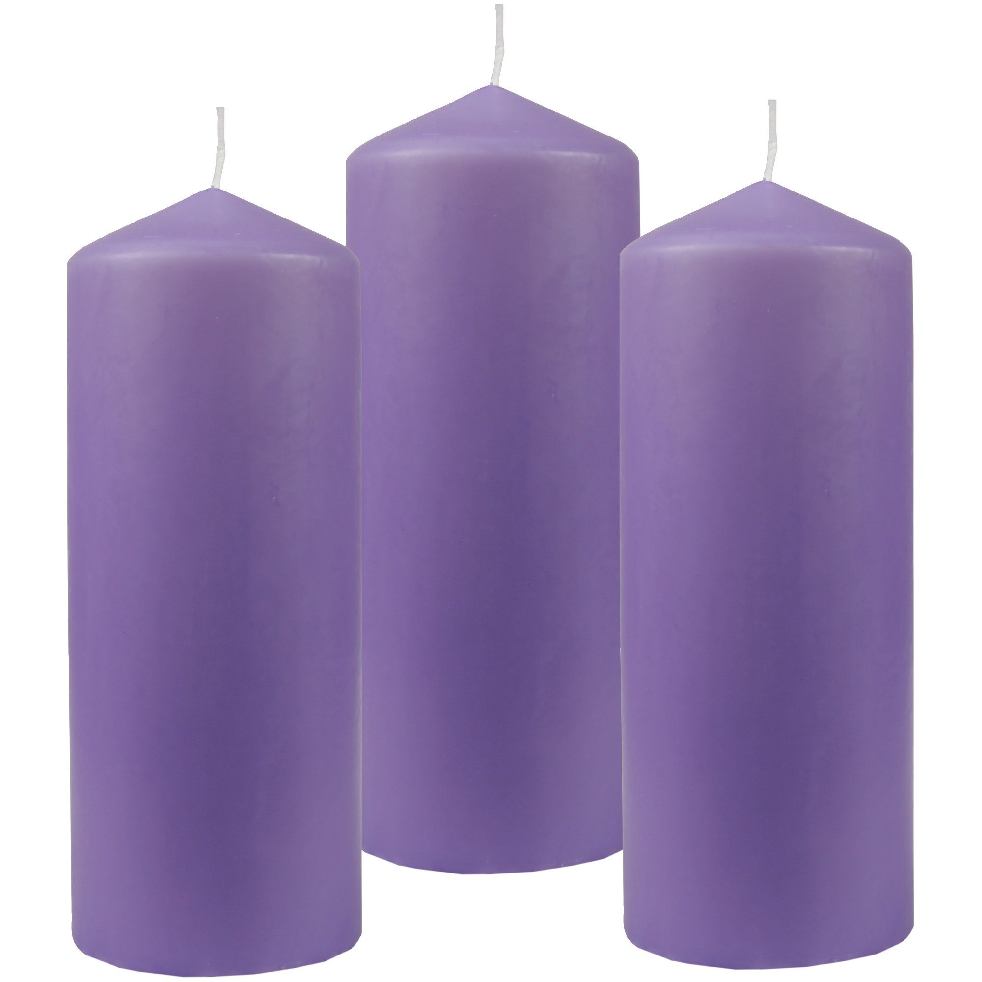 HS Candle Stumpenkerze Dekokerze (3-tlg), Wachskerzen Ø6cm x 17cm - Kerze in vielen Farben Violett