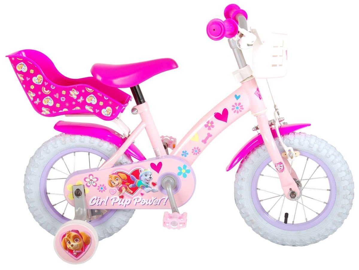 Volare Kinderfahrrad 14 Zoll Kinder Mädchen Fahrrad Kinderrad Paw Patrol Volare 21451-CH, Rücktrittbremse, Puppensitz, Korb, Stützräder