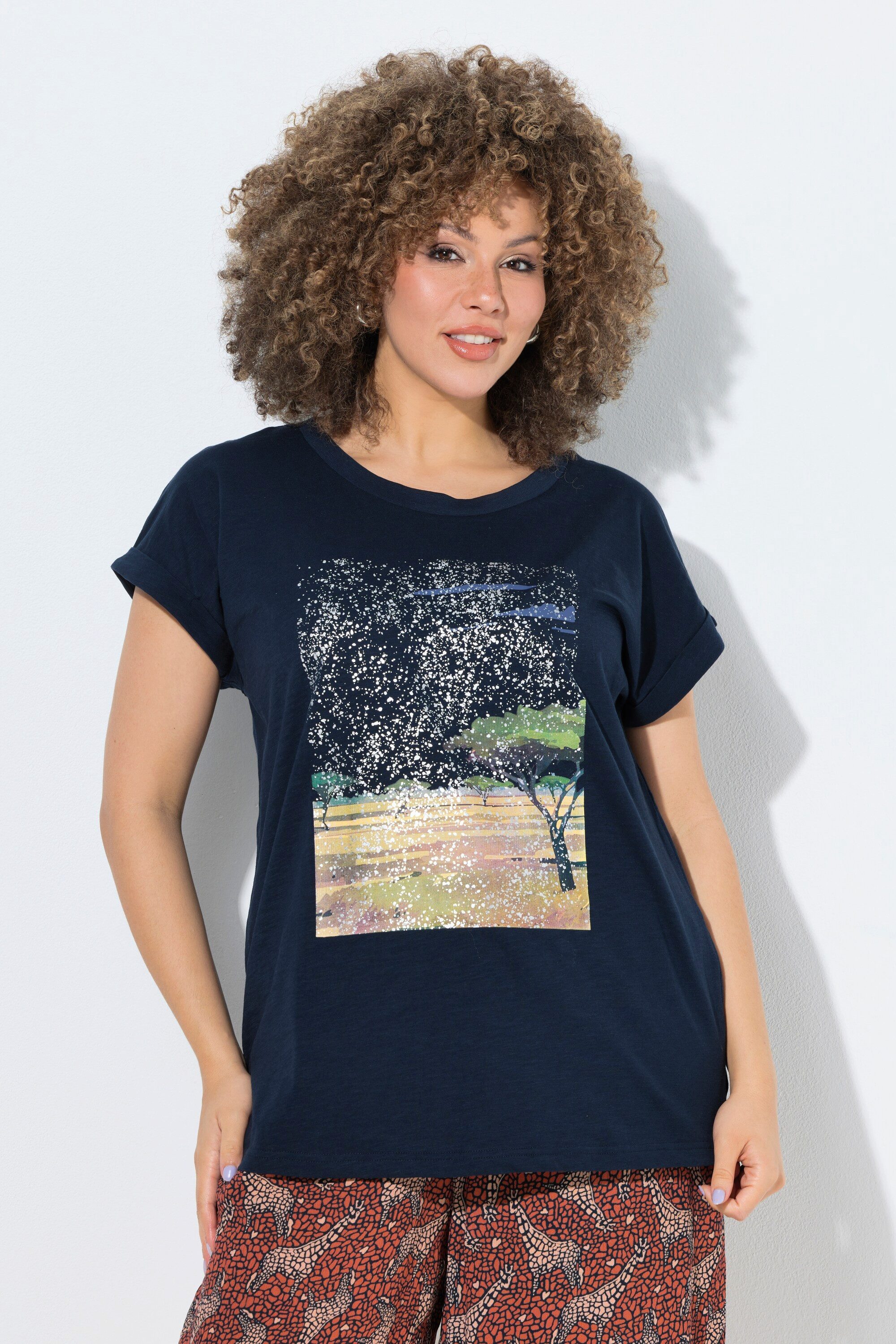 Ulla Popken T-Shirt T-Shirt Savanne Oversized Rundhals Halbarm