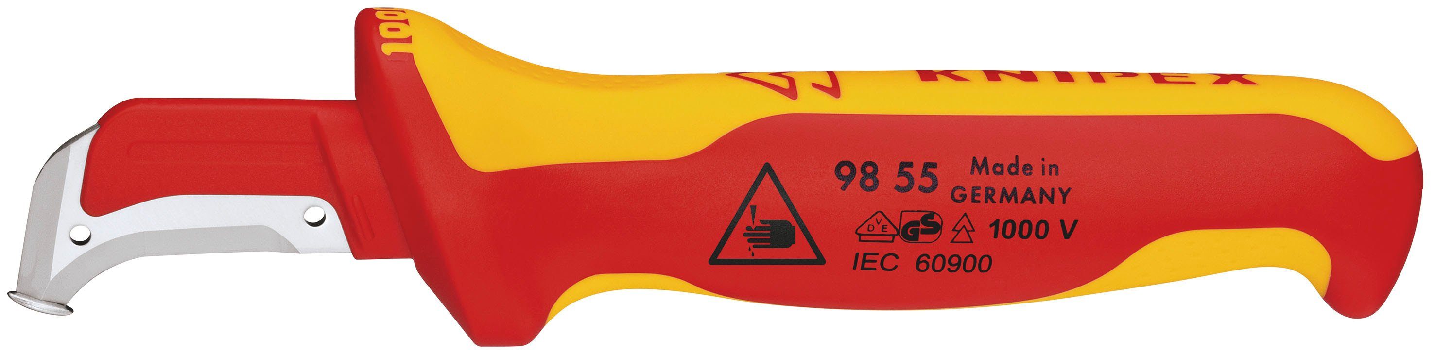 Knipex Abmantelungsmesser 98 55, mit Gleitschuh, isolierender Mehrkomponenten-Griff, VDE-geprüft 180 mm