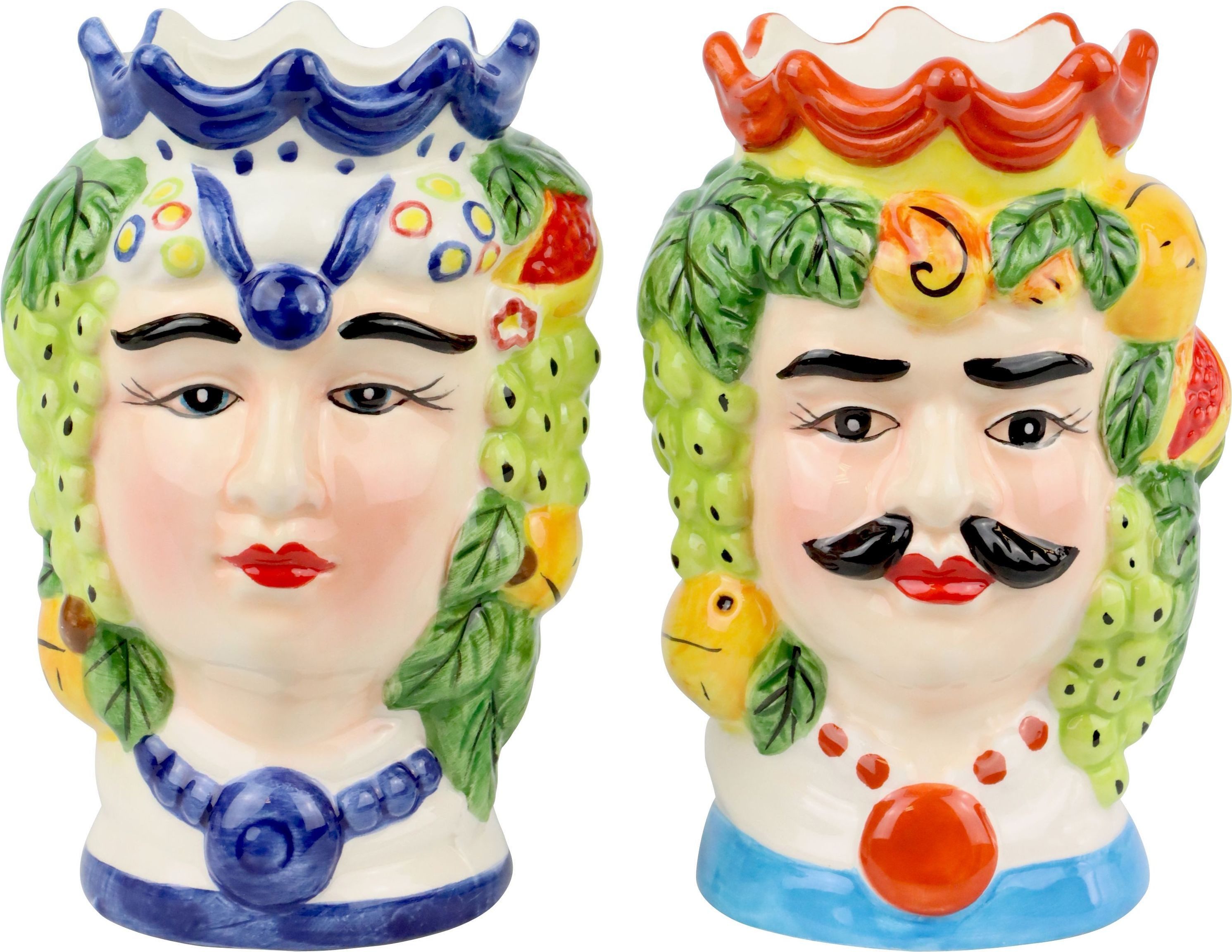 FURNARO Übertopf (2-tlg), Handbemalte Keramik-Köpfe im mediterraner Stil 7x8,5x13cm