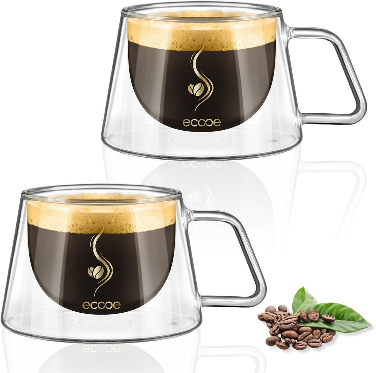 Espressotasse Doppelwandige Espressogläser 120ml 2er Set Borosilikatglas Henkel Tee