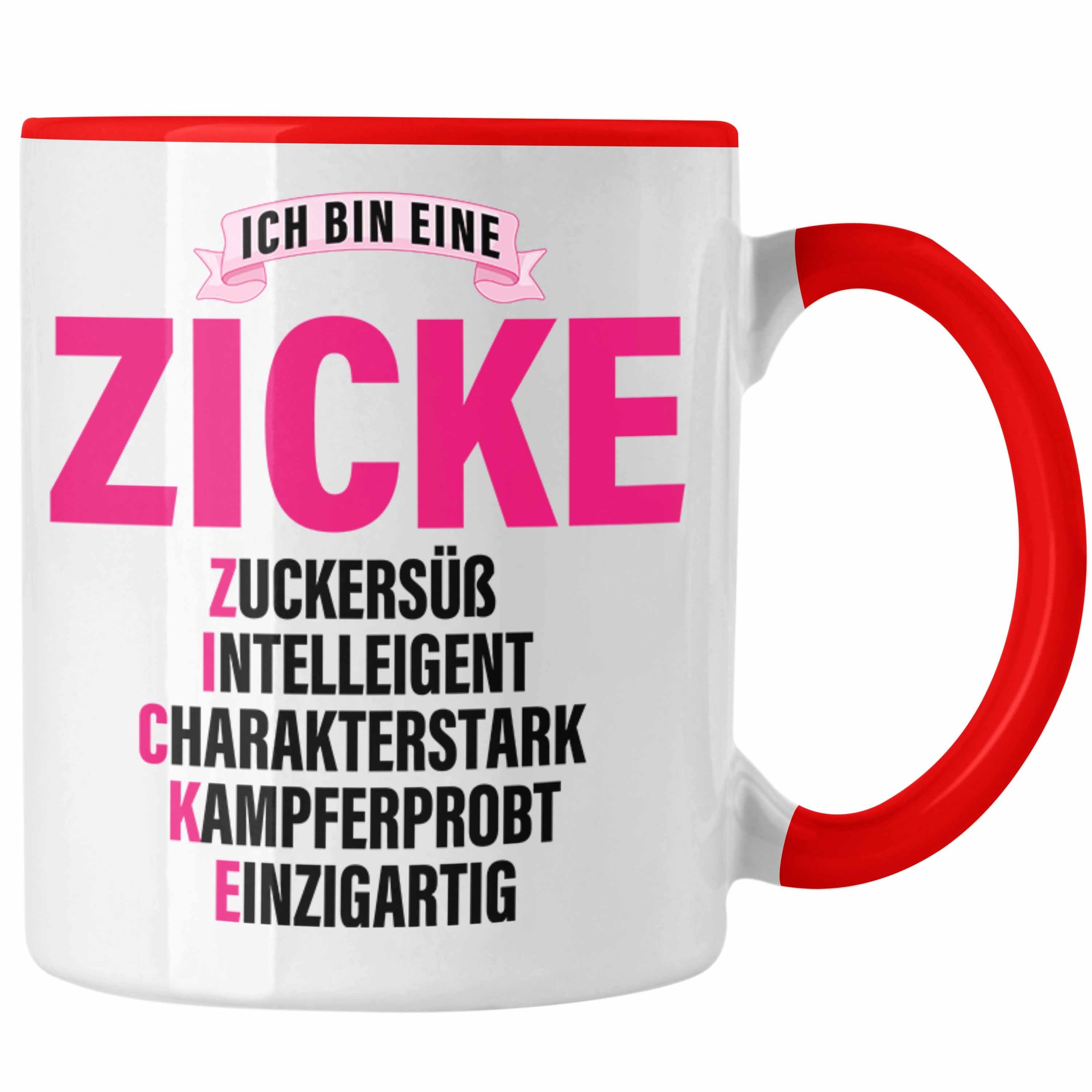 Trendation Tasse Trendation Pink Tasse für Frau Geschenk - Lustig Zicke Kaffeetasse Frauen Rot