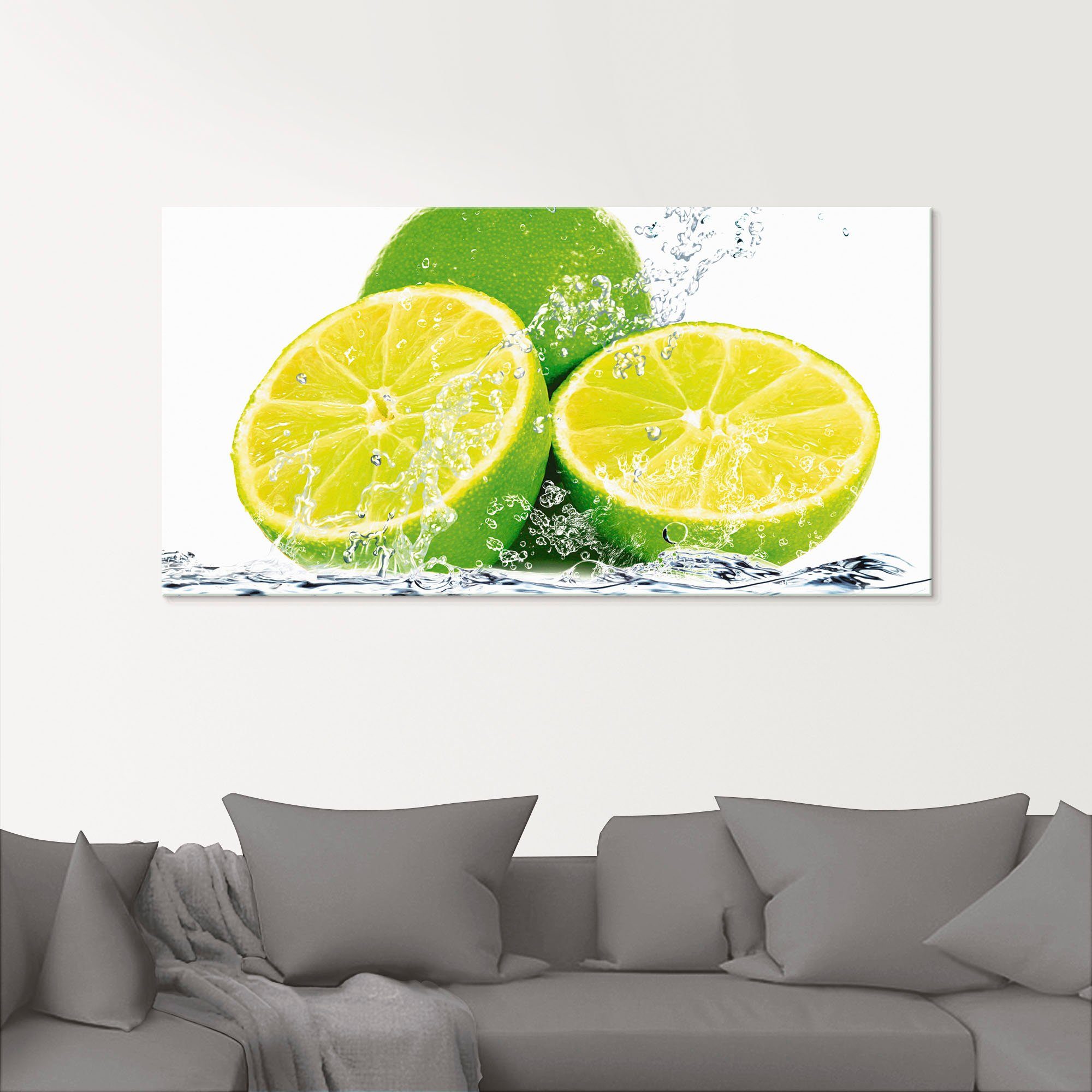 Artland Glasbild Limette mit Spritzwasser, Lebensmittel (1 St), in verschiedenen Größen