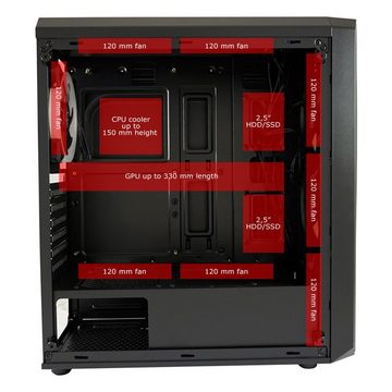 LC-Power Gaming-Gehäuse 703B Quad-Luxx, Midi Tower ATX Gaming PC Gehäuse, mit Seitenfenster, 4 Lüfter, schwarz