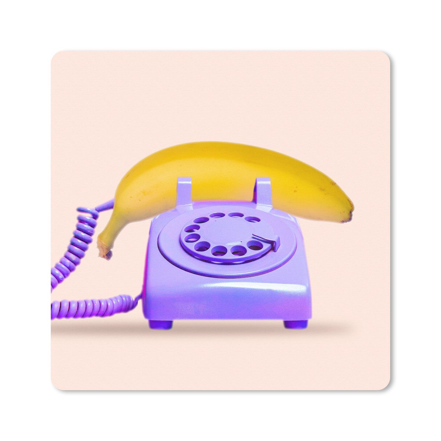MuchoWow Gaming Mauspad Banane - Telefon - Lila - Gelb (1-St), Gaming, Rutschfester Unterseite, Mausunterlage, 60x60 cm, XXL, Großes