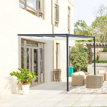Outsunny Pavillon Sonnenmarkise mit klappbarem Seitendach UV-Schutz, mit 4 Seitenteilen, (Gartenpavillon, Pavillon), für Garten, Balkon, Cremeweiß