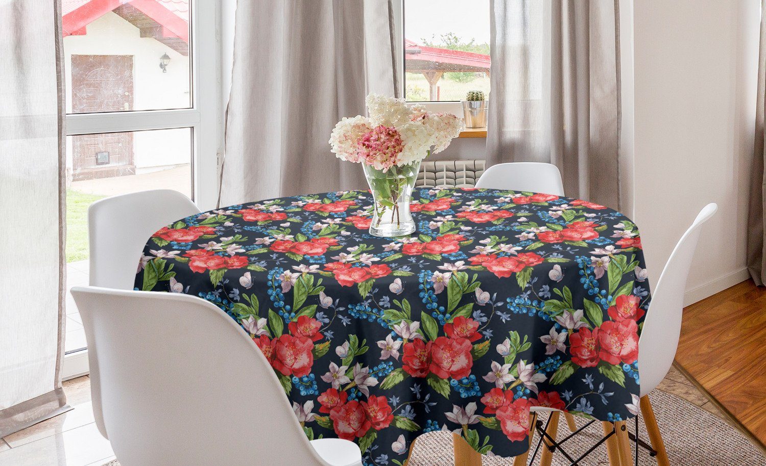 Green Blumen Abdeckung Küche Abakuhaus Leaves Tischdecke Dekoration, Tischdecke Heidelbeeren für Kreis Esszimmer