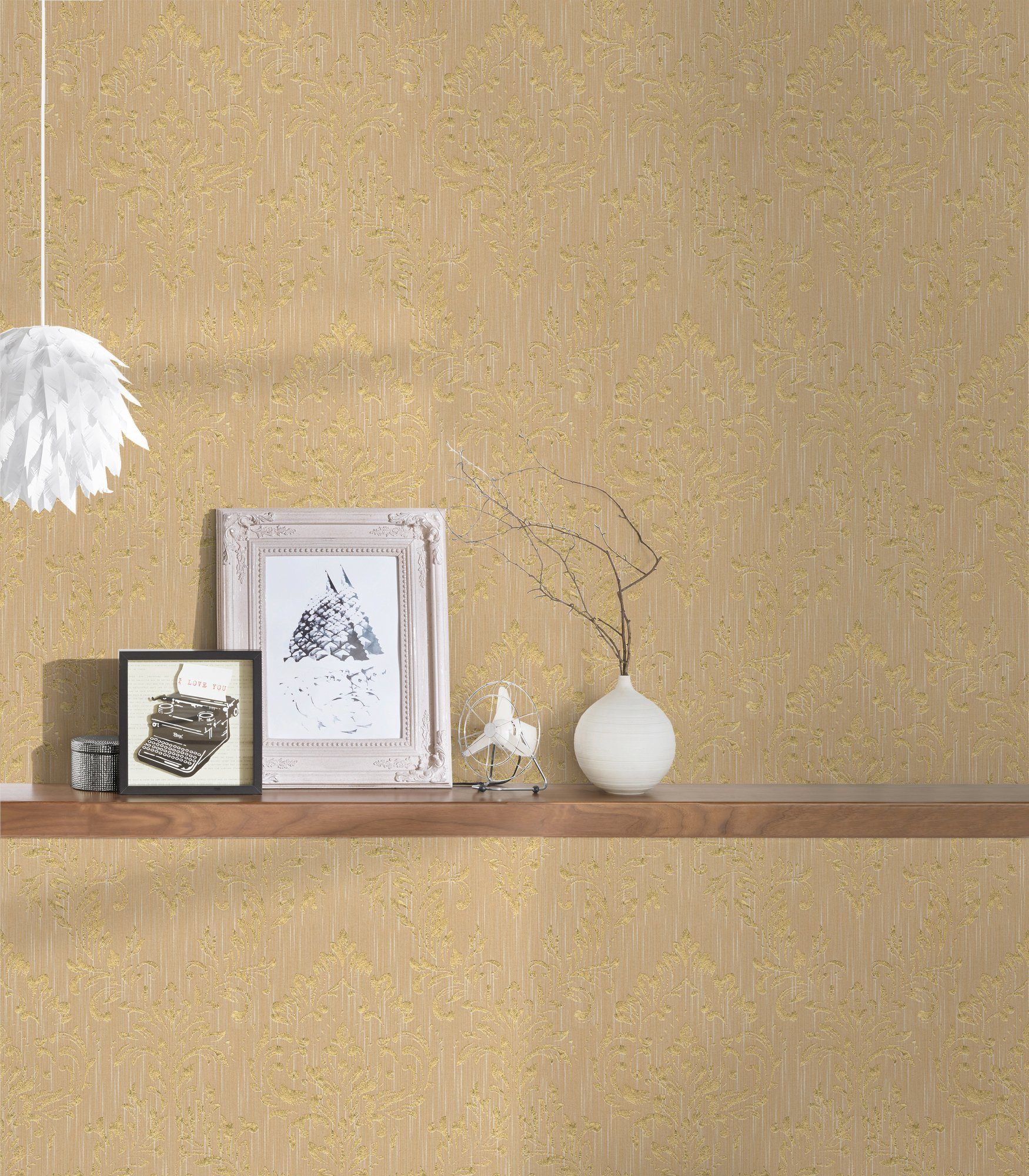 Création matt, glänzend, Architects Silk, Barock, Metallic samtig, Ornament Textiltapete Paper A.S. Barock Tapete gold/beige