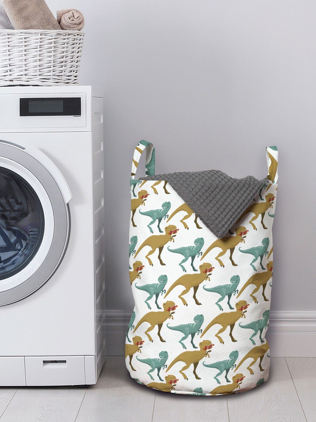 Abakuhaus Wäschesäckchen Tiere mit Typ Zwei Griffen für Waschsalons, Wäschekorb Kordelzugverschluss Dinosaurier-Muster