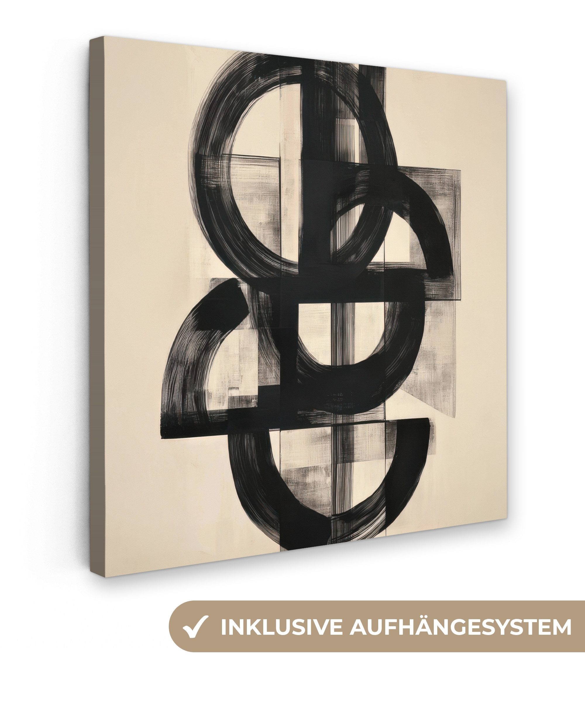 OneMillionCanvasses® Leinwandbild Kreise - Linien - Formen - Schwarz, Fotodruck (1 St), Wandbild, Deko Schlafzimmer Wohnzimmer Flur 20x20 cm