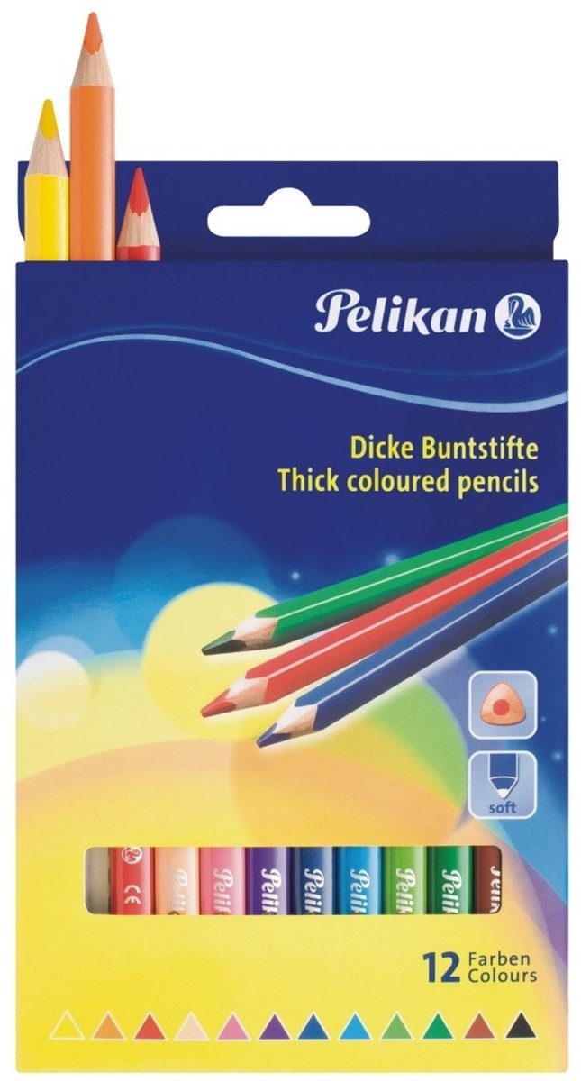 Pelikan Buntstift Buntstifte dick dreieckig 12 Farben sortiert (10 Stück)