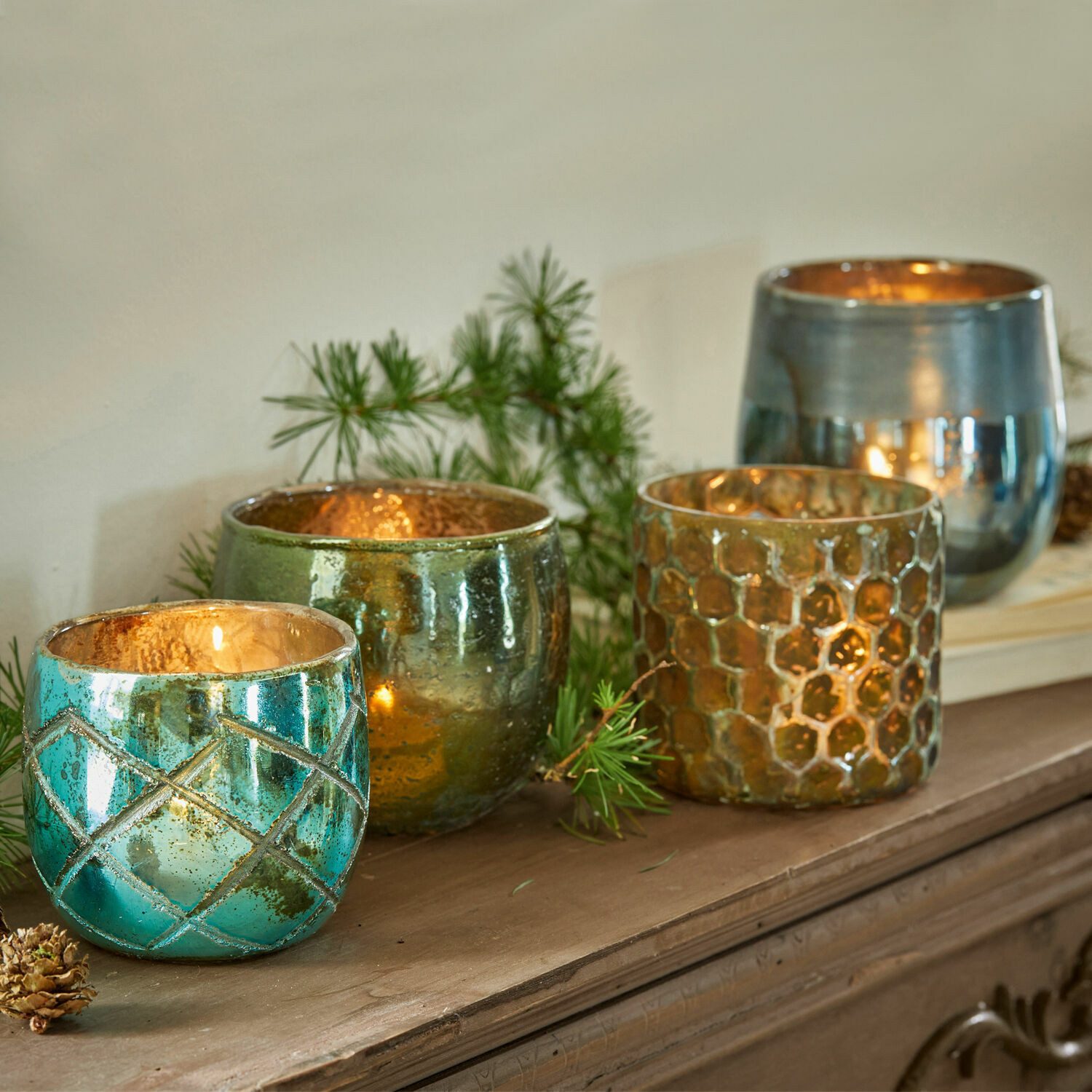 Mirabeau Windlicht Windlicht 4er Set Marine blau/grün (4er Set, 4er Set) günstig online kaufen