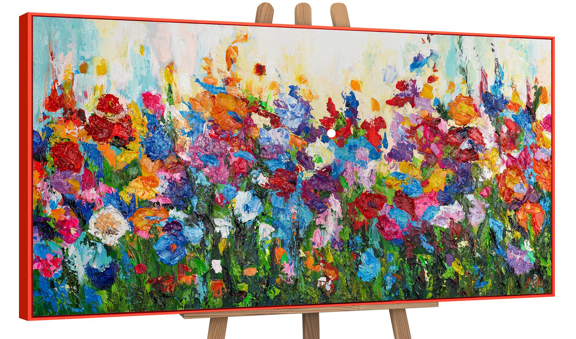 YS-Art Живопис Blumige Farben, Blumen, Blumen Leinwandbild bunt in verschiedenen Farben, gerahmt
