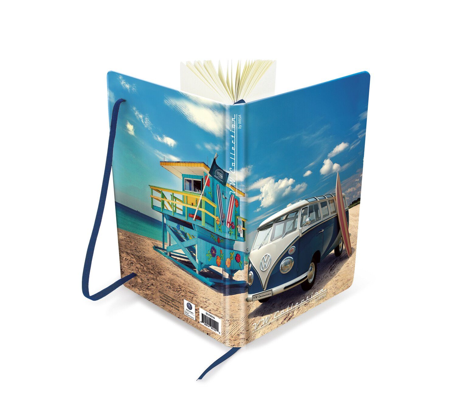 VW Collection by BRISA Notizbuch Volkswagen Tagebuch, liniert im Hardcover-Einband im T1 Bulli Design, Schreibbuch mit Beachlife-Motiv im DIN A5 Format Beach Life