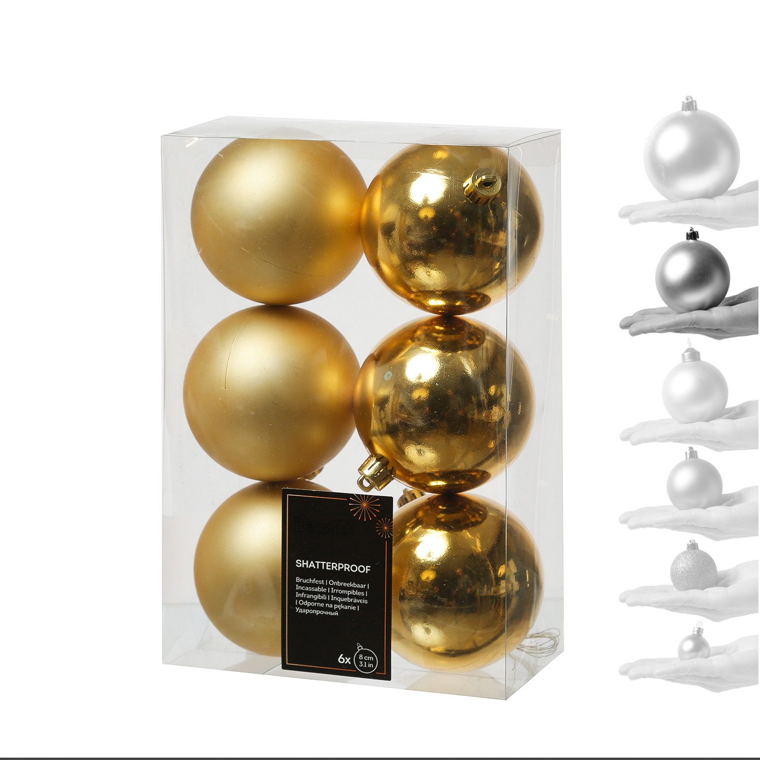 MARELIDA Weihnachtsbaumkugel Weihnachtskugeln bruchfest 8cm Christbaumkugeln glänzend matt gold 6St (6 St)