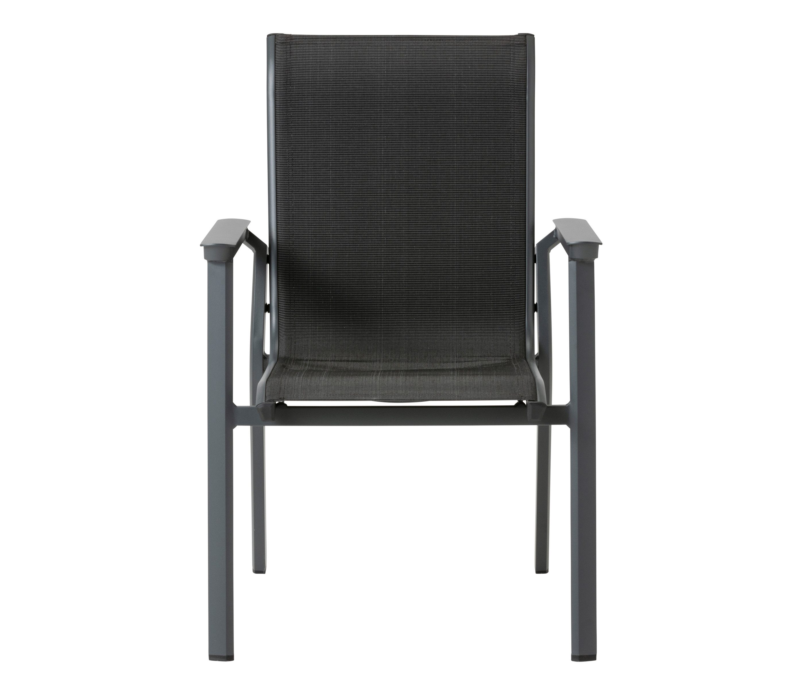 Dehner Gartenstuhl Cleveland Niederlehner, stapelbar, 90.5 x 61 x 70.5 cm, dunkelgrau, Stapelstuhl in modernem Design mit pulverbeschichtetem Alu-Gestell