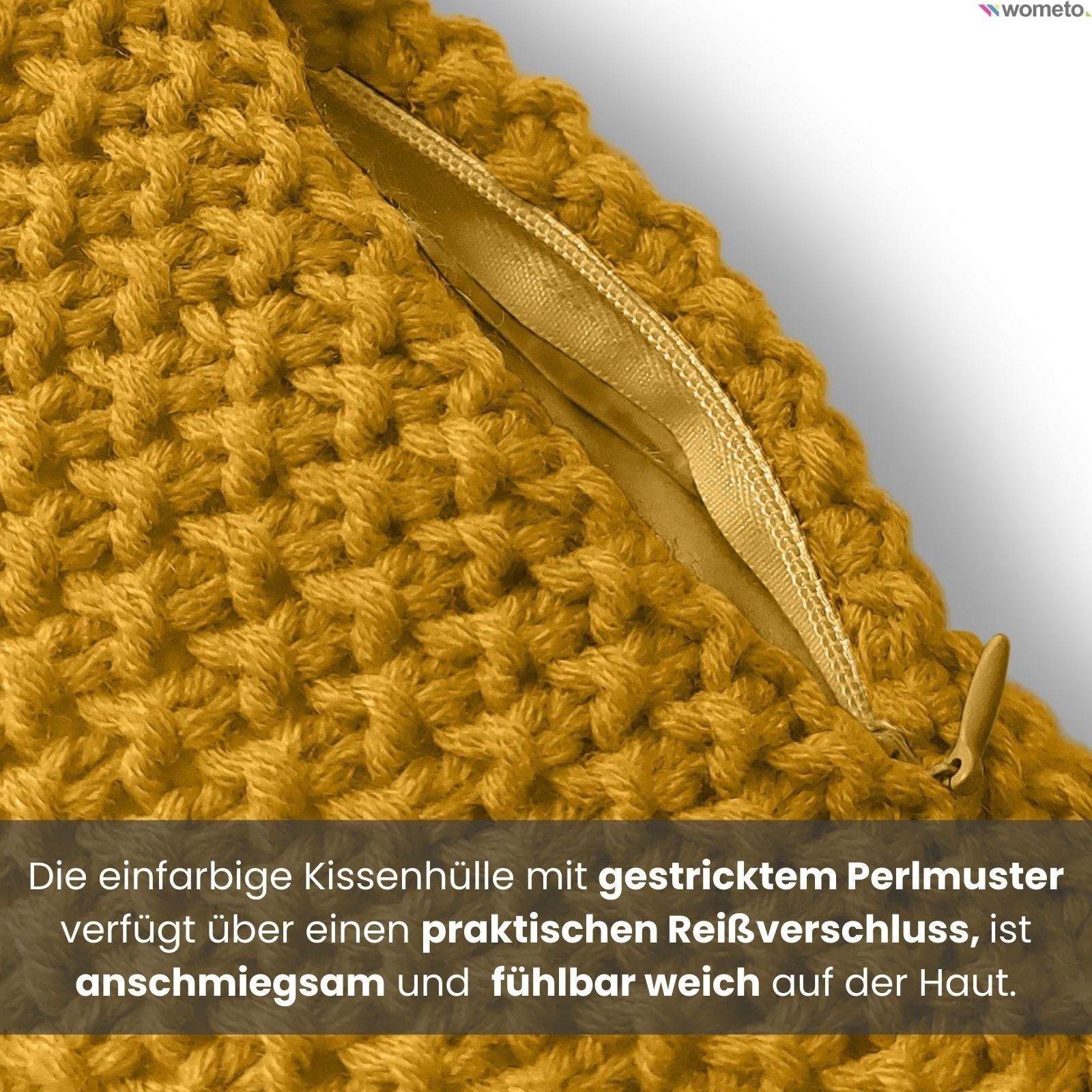 Kissenhülle Strick Reißverschluss, 45x45 wometo Stück) mit (1 gelb cm