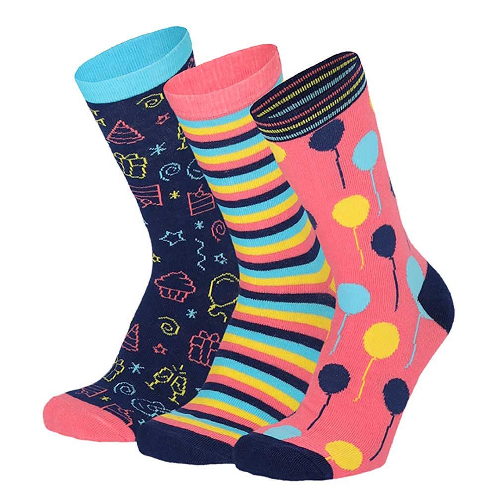 Apollo Socken Party Socken (3-Paar) originell verpackt in einer Geschenk-Box im Tortenstückdesign (3 Paar)