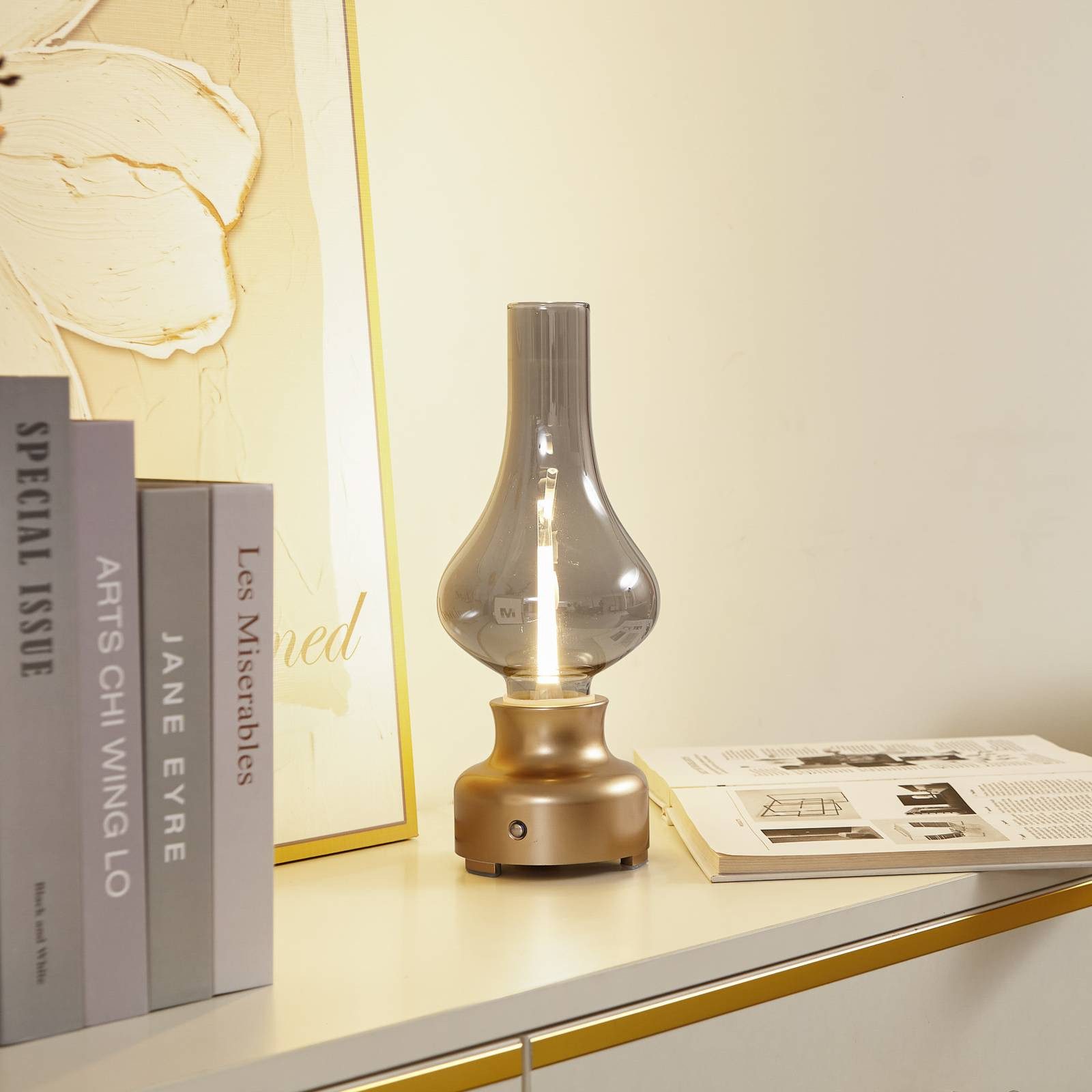 Lindby Tischleuchte Maxentius, LED, Glas Alu warmweiß IP20, 1 x 1 W LED, warmweiß