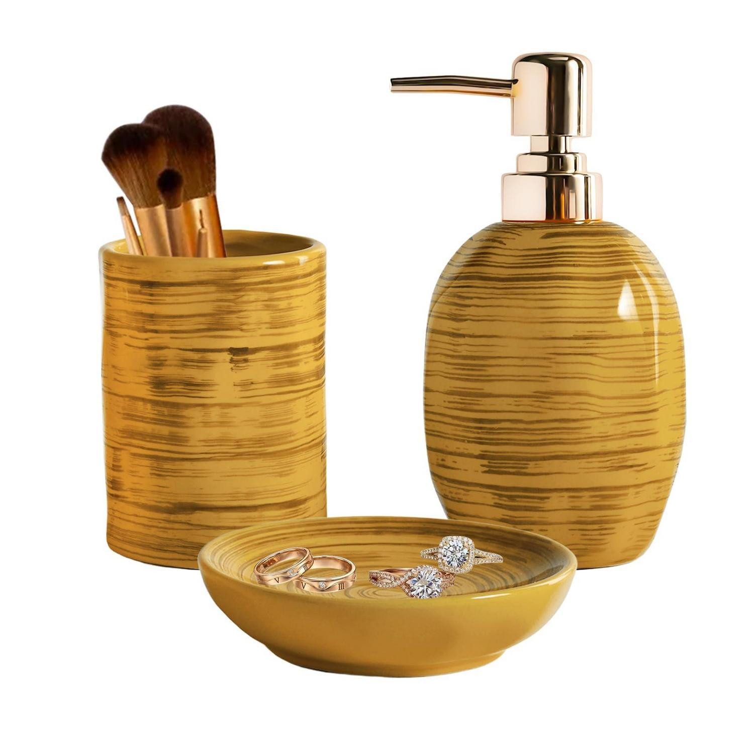 LuxusKollektion Zahnputzbecher Keramik Bad-Zubehör Set 3tlg. Erdbraun, (1-St)