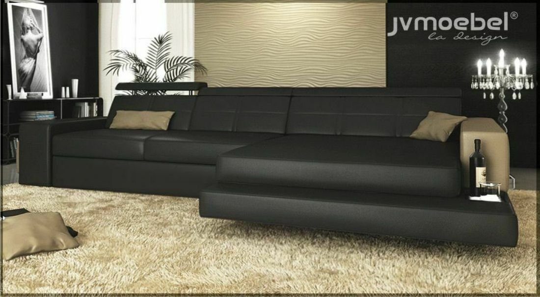 JVmoebel Ecksofa Ecksofa Couch Polster Wohnlandschaft Eck Ecke Leder Sofa, Made in Europe Schwarz/Beige